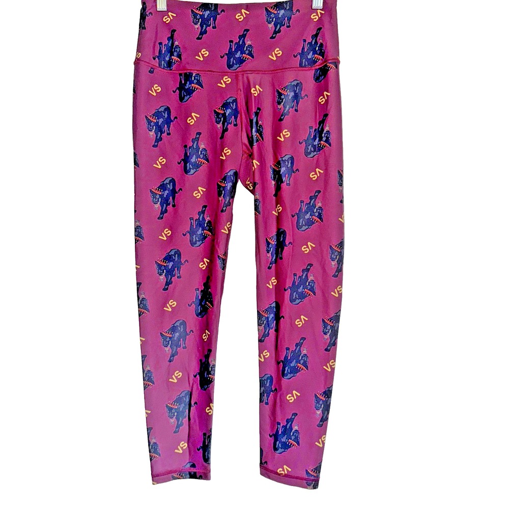 Victoria Sport Panther Print High Rise Leggings Pink Purple Gold Womens M - Picture 2 of 12